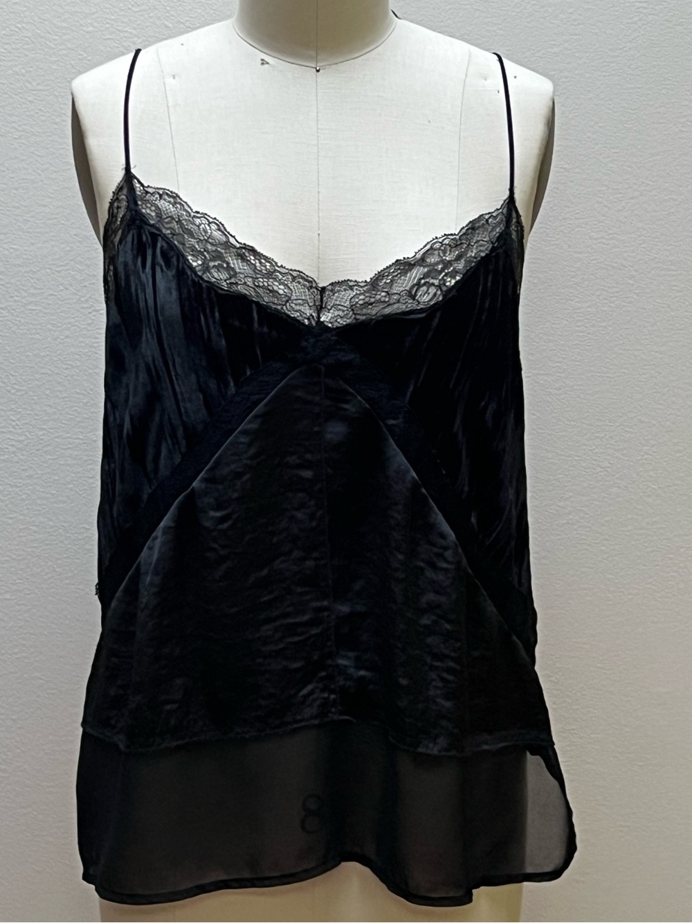 Zara Black Lace Trim Silk Slip Camisole Size L